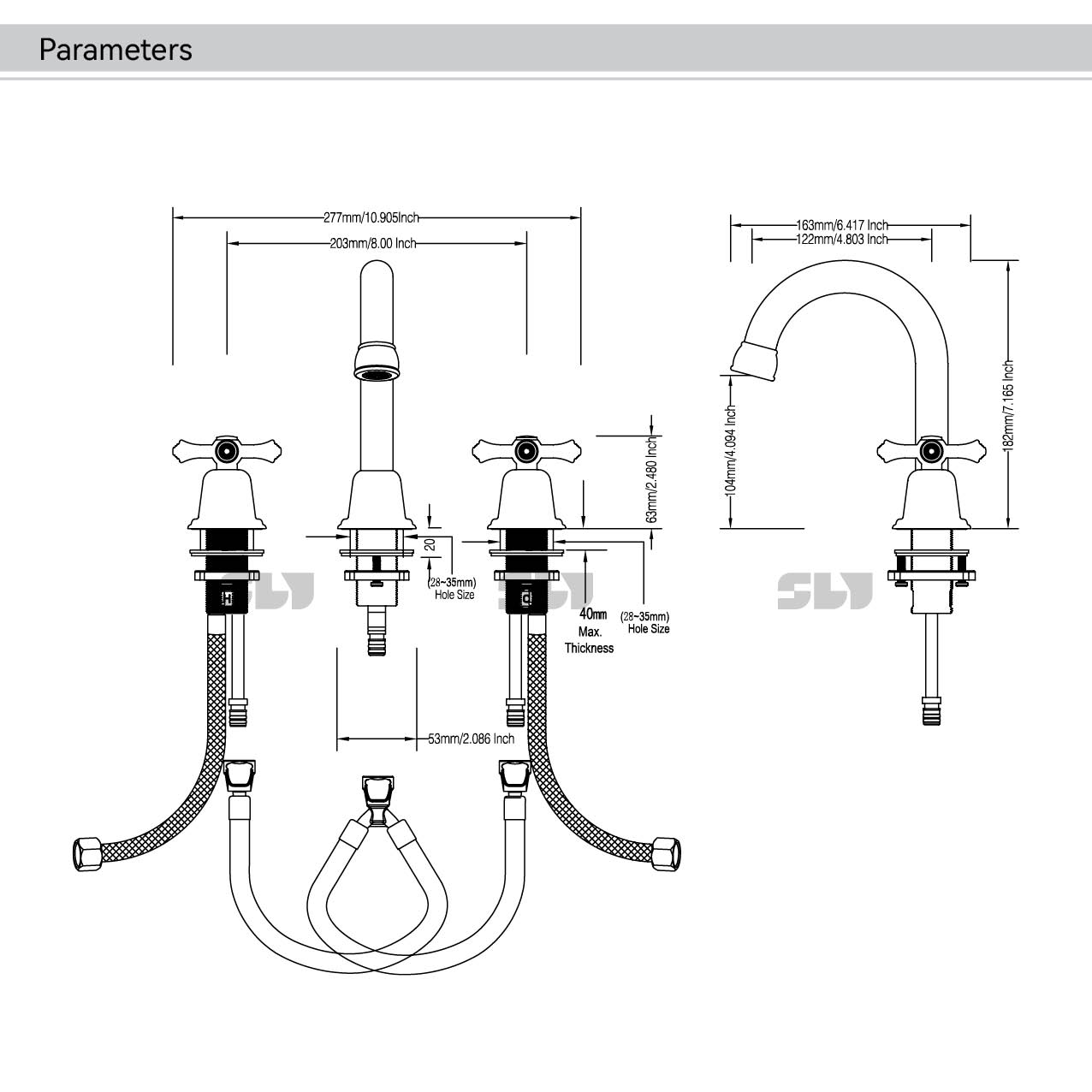 哑光黑色两孔浴室龙头