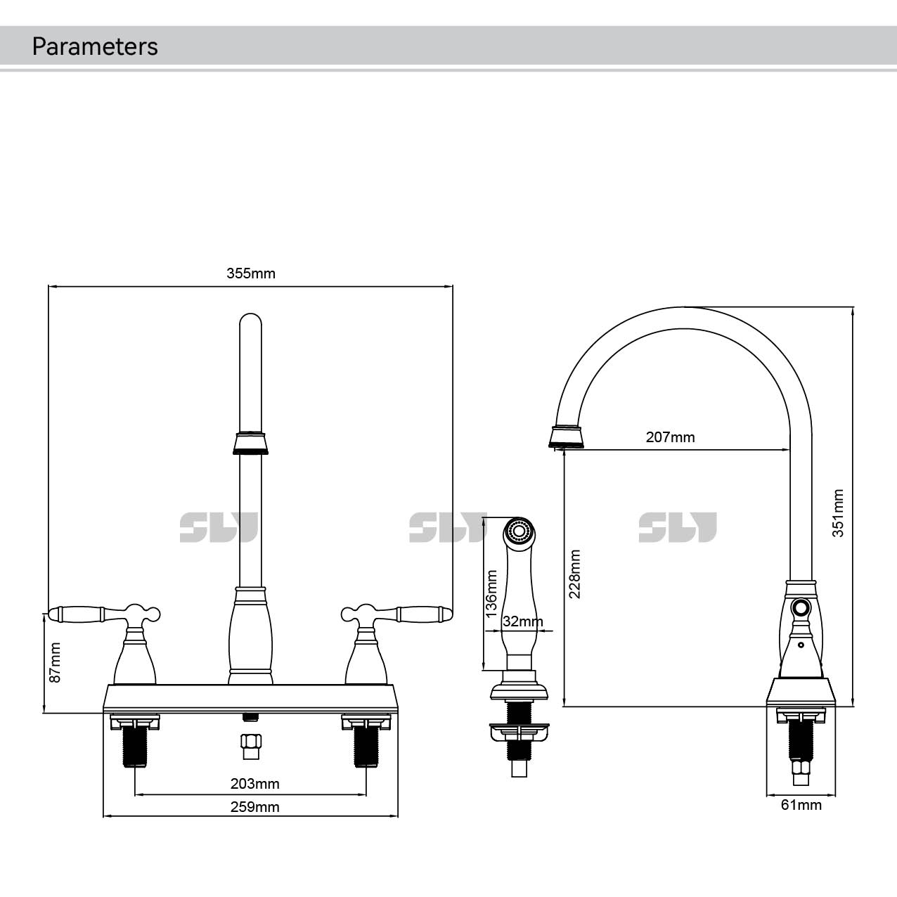 2 孔厨房龙头 2 把手中央龙头